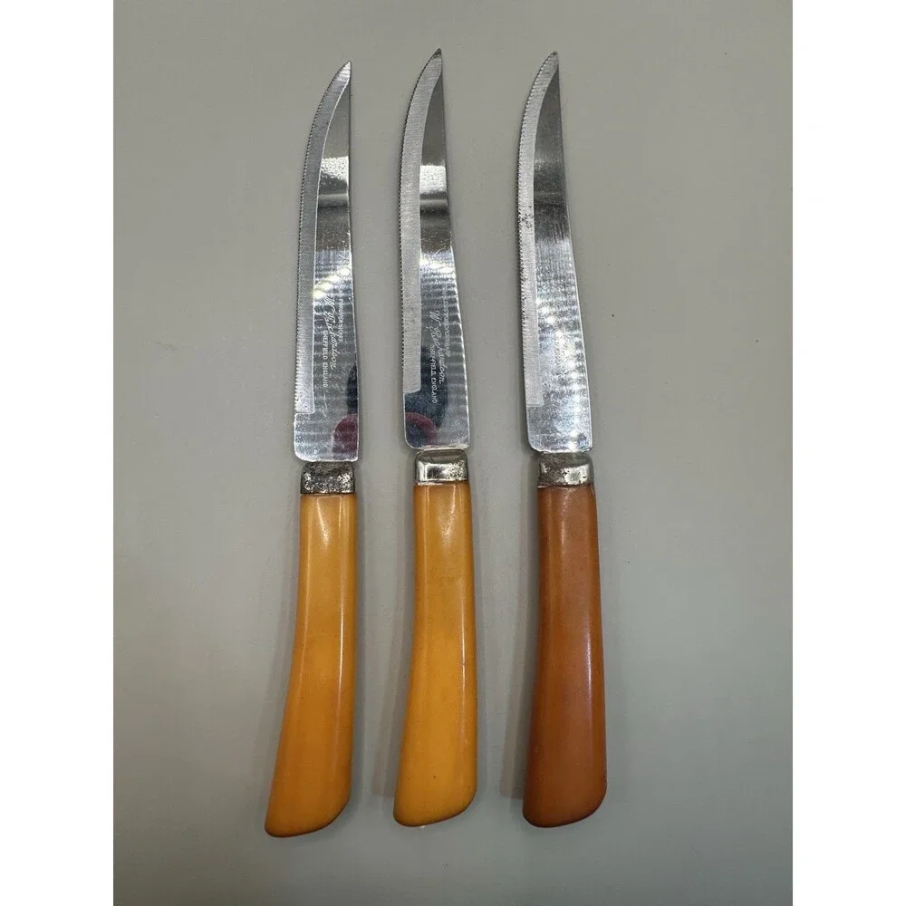 Vintage Bakelite Handle Steak Knives Set of 3 Sheffield Stainless England